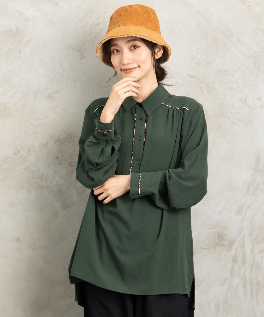 【web限定】【大きいサイズ】 21号(6L～) MAT FASHION ヒョウ柄パイピングコードシャツ - マインドウインド公式オンラインストア